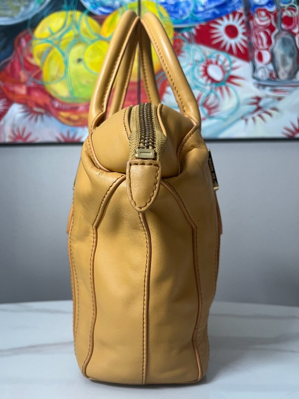 Rachel Zoe Camel Convertible Leather Satchel Bowler Tote Shoulder Bag - Picture 4 of 16